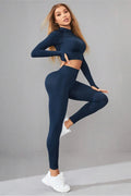 Mock Neck Long Sleeve Top and Pants Active Set - CELIVINE