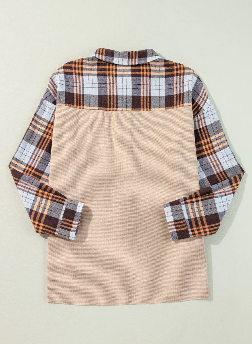 Plaid Button Up Long Sleeve Shacket - CELIVINE
