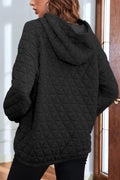 Quilted Long Sleeve Hoodie with Pocket - CELIVINE