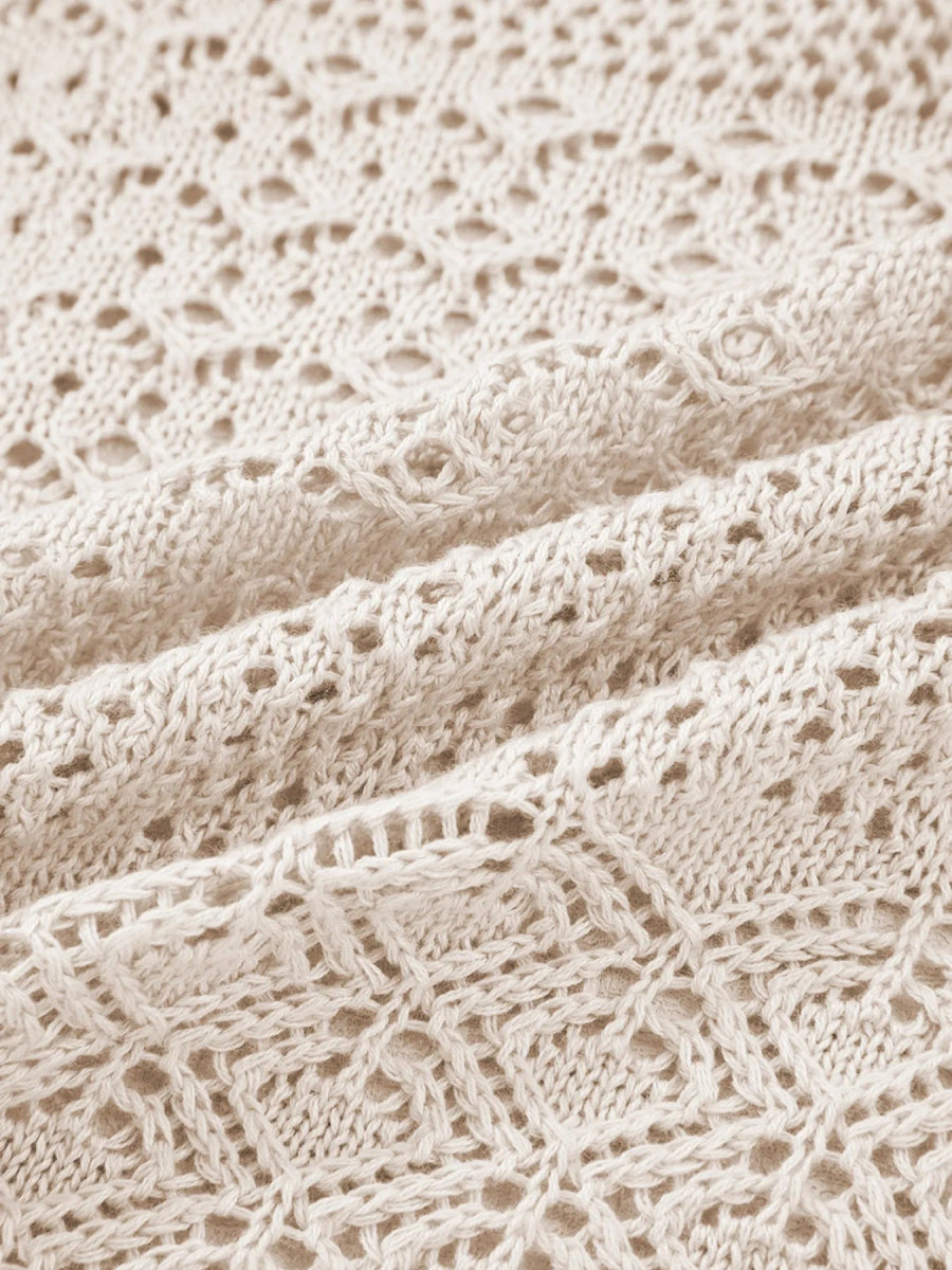 Hollowed Knit Open Front Cardigan - CELIVINE