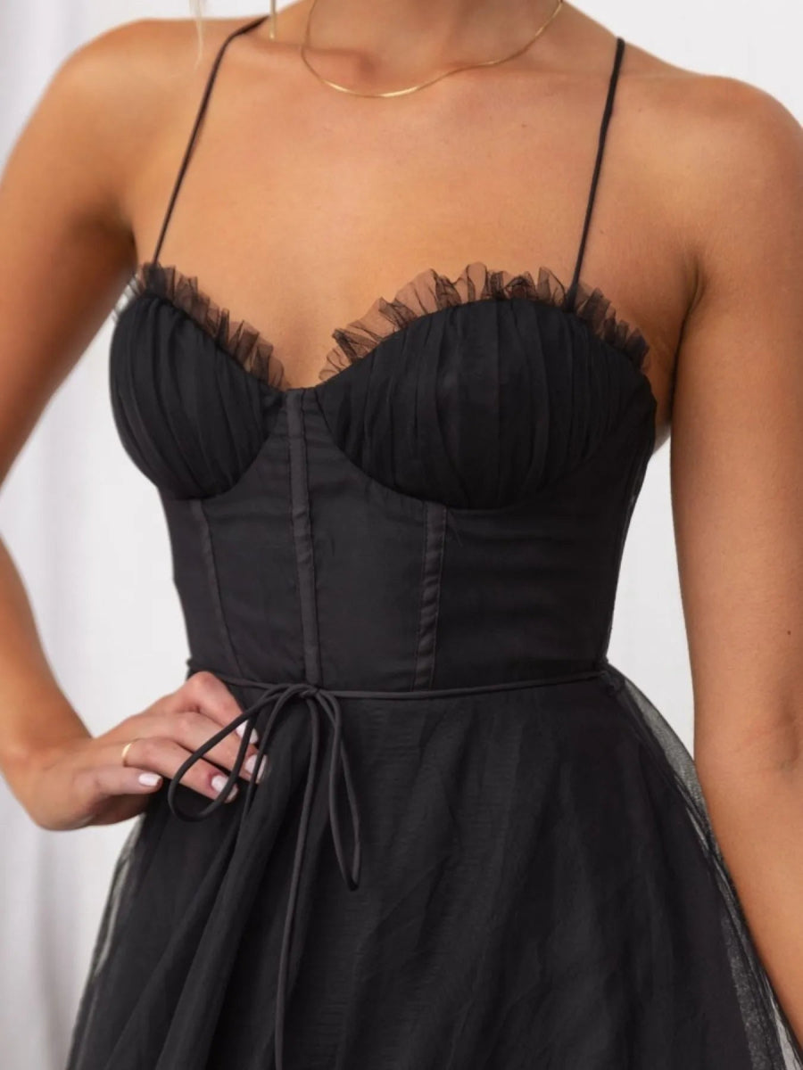 Sweetheart Neck Tulle Midi Dress - CELIVINE