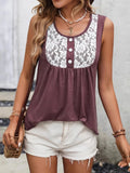 Lace Panel Scoop Neck Tank - CELIVINE