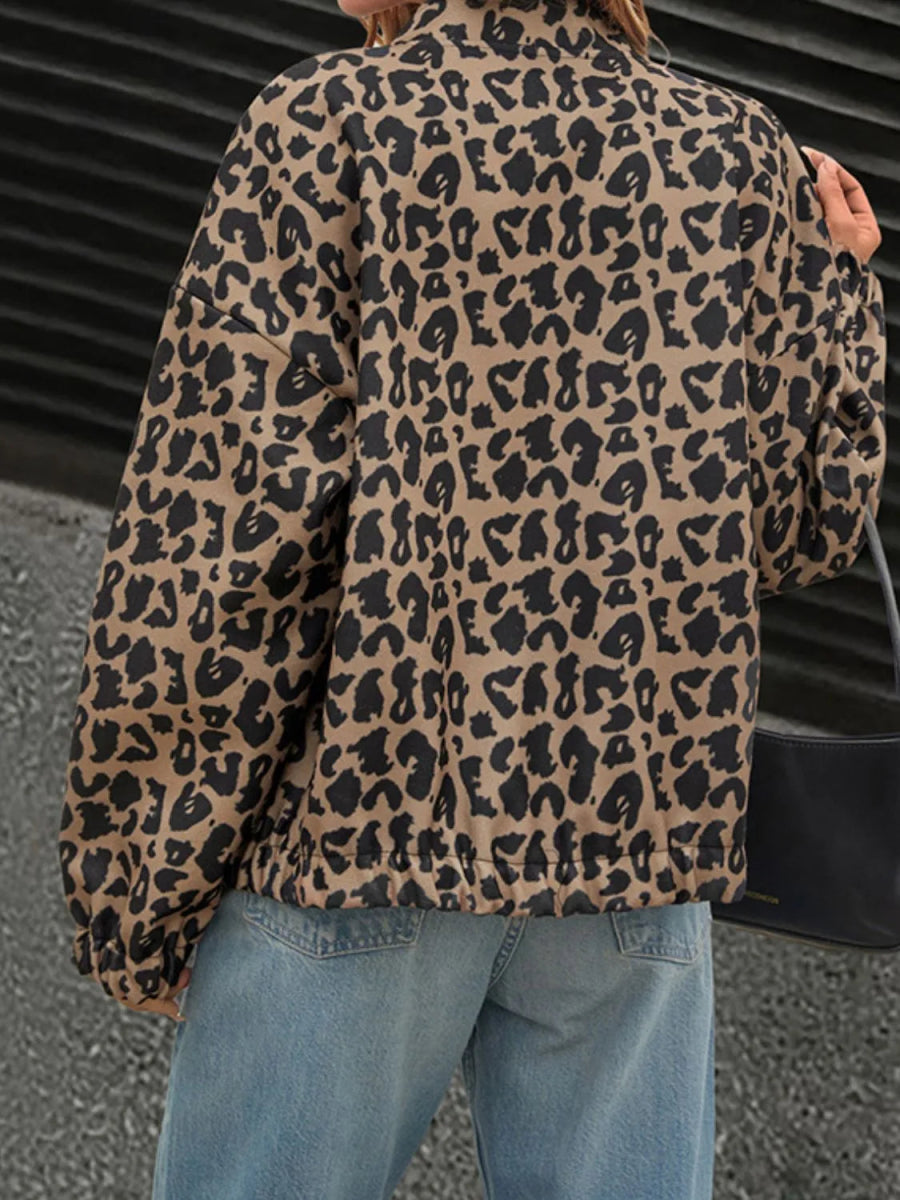 Leopard Print Casual Button Up Jacket - CELIVINE