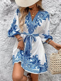 Printed Balloon Sleeve Mini Dress - CELIVINE