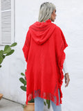 Fringe Trim Buttoned Hooded Poncho - CELIVINE
