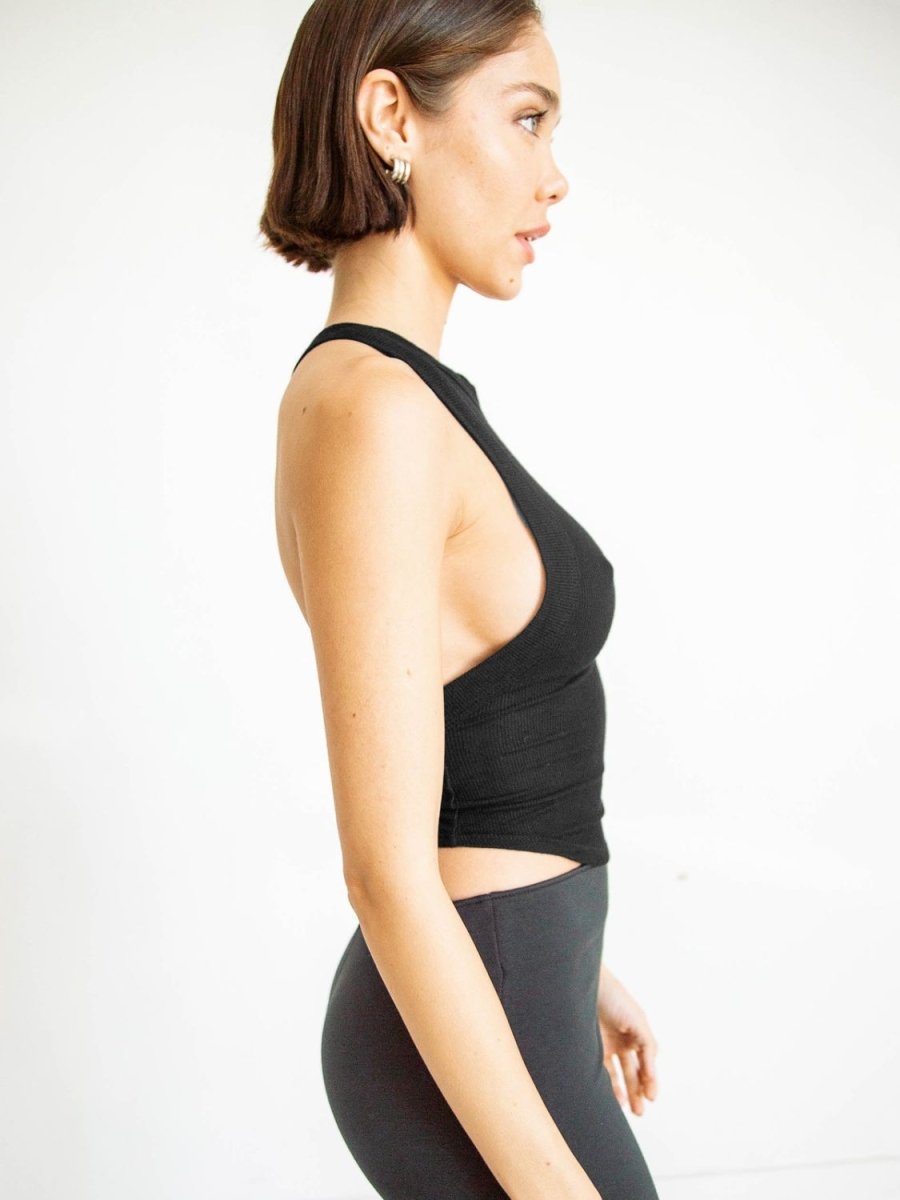 Halter Neck Ribbed Cropped Top - CELIVINE
