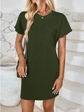 Round Neck Short Sleeve Mini Dress - CELIVINE