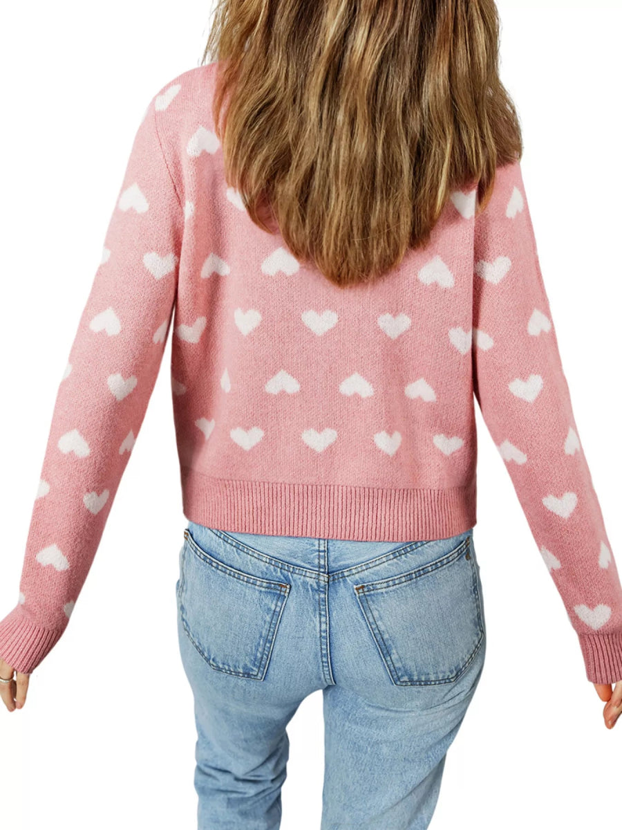 Heart Pattern Button Front Cardigan - CELIVINE