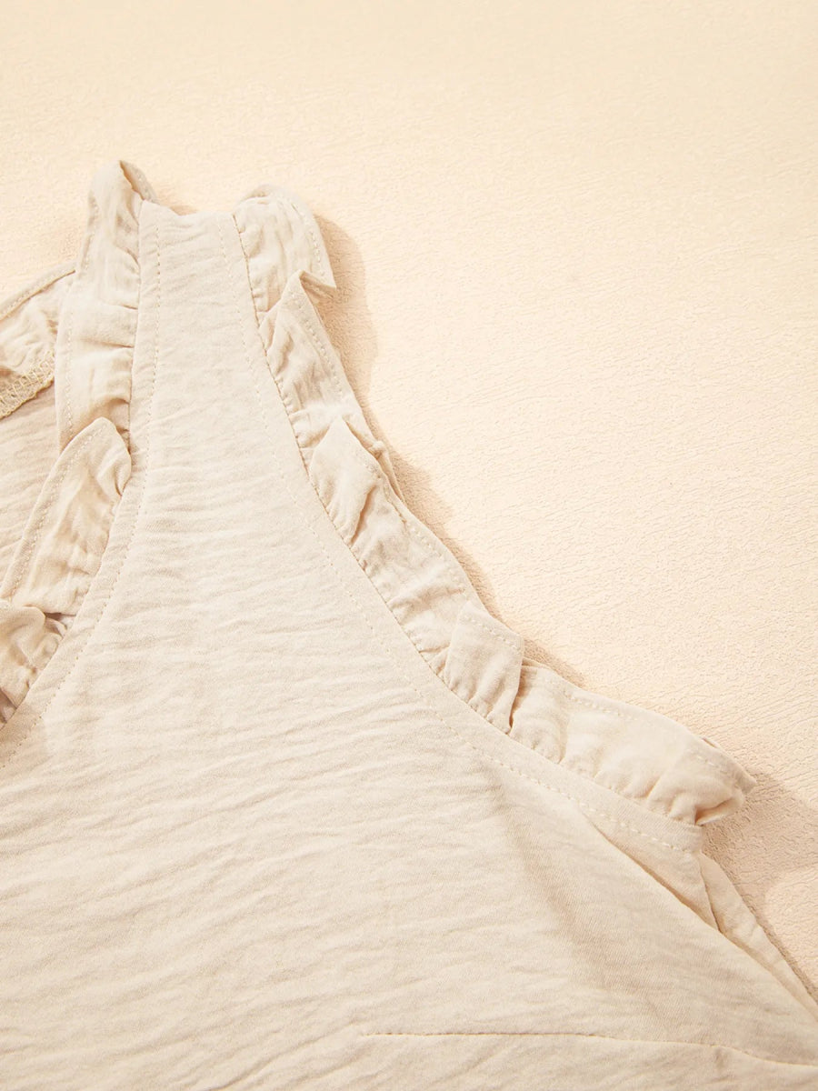 Texture Ruffle Trim V - Neck Tank Top - CELIVINE