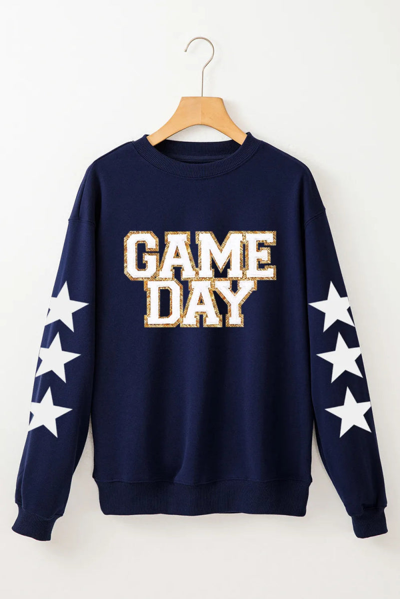 GAME DAY Star Round Neck Long Sleeve Sweatshirt - CELIVINE