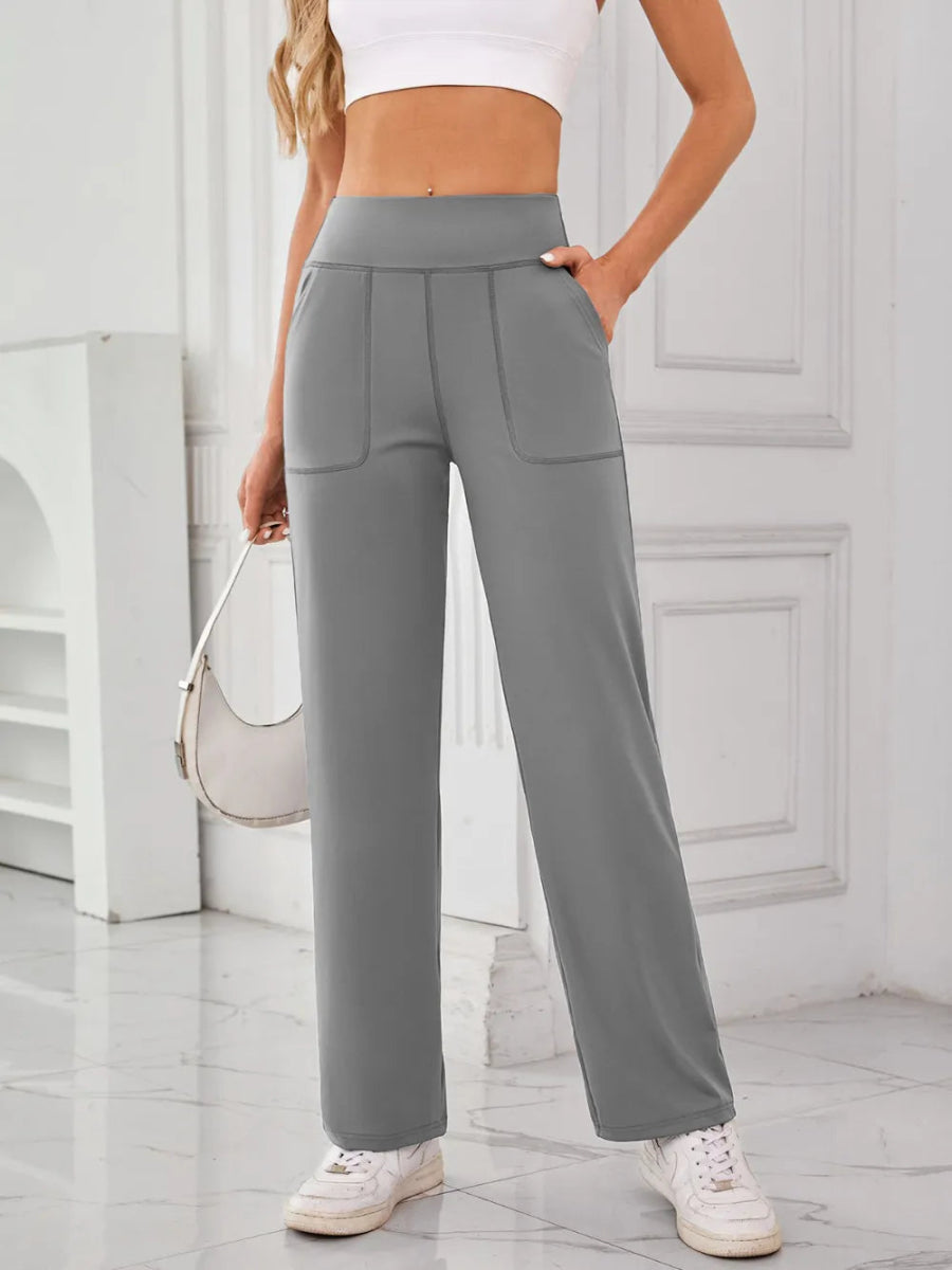High Waist Active Pants with Pockets - CELIVINE
