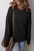 Solid Color Round Neck Long Sleeve Sweatshirt - CELIVINE