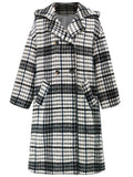 Plaid Double - Breasted Long Sleeve Longline Coat - CELIVINE