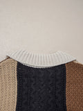 Multicolour Color Block Cable Knit Sleeve Buttons Collared Sweater - CELIVINE