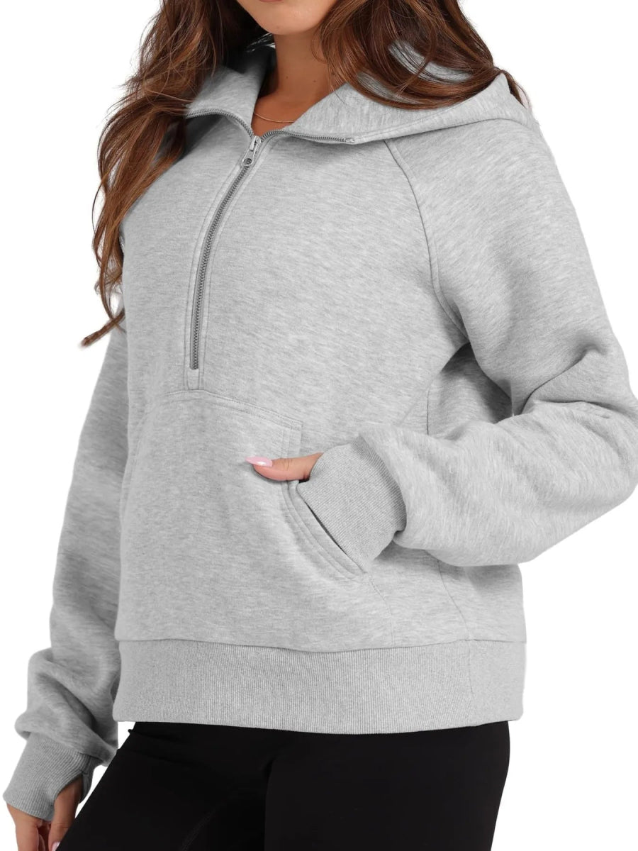 Half - Zip Hoodie with Kangaroo Pocket - CELIVINE
