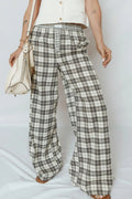 Plaid Wide Leg Pants - CELIVINE