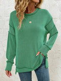 Side Slit Round Neck Dropped Shoulder Sweatshirt - CELIVINE