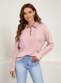 Long Sleeve Thermal Knit Polo Top - CELIVINE