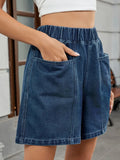 Elastic Waist Denim Shorts - CELIVINE