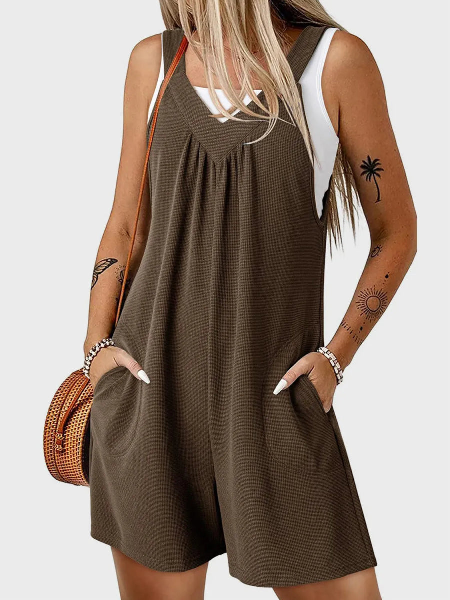 V - Neck Wide Strap Romper - CELIVINE