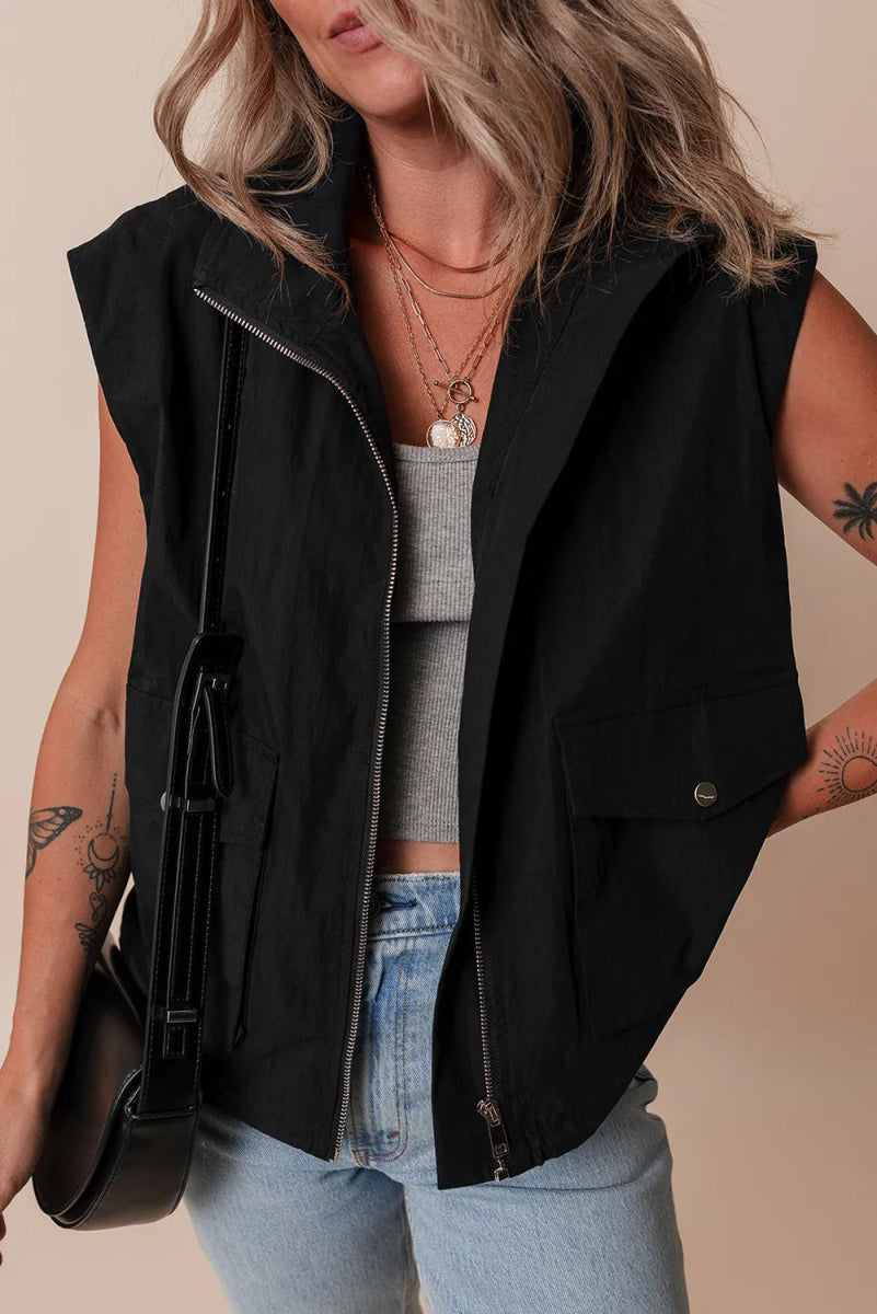 Pocketed Zip Up Vest Coat - CELIVINE