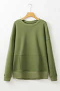 Solid Color Round Neck Long Sleeve Sweatshirt - CELIVINE
