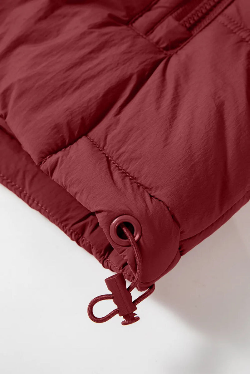 Drawstring Zip Up Hooded Vest Coat - CELIVINE