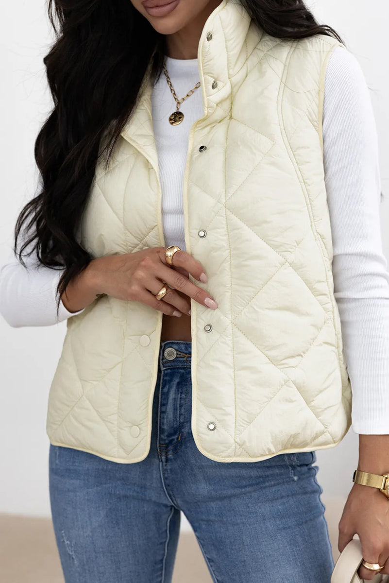 Snap Down Texture Vest Coat with Pockets - CELIVINE