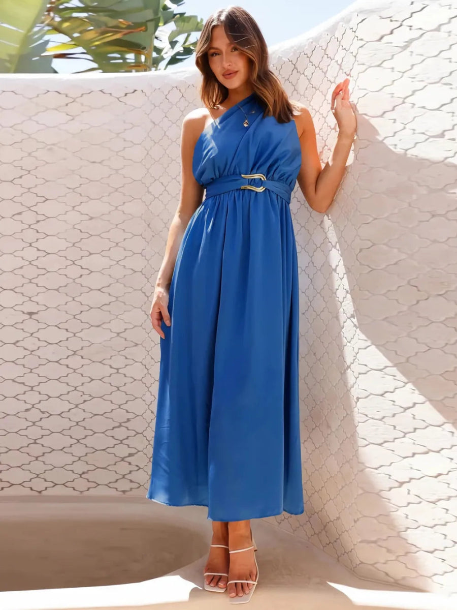 Single Shoulder Midi Dress - CELIVINE