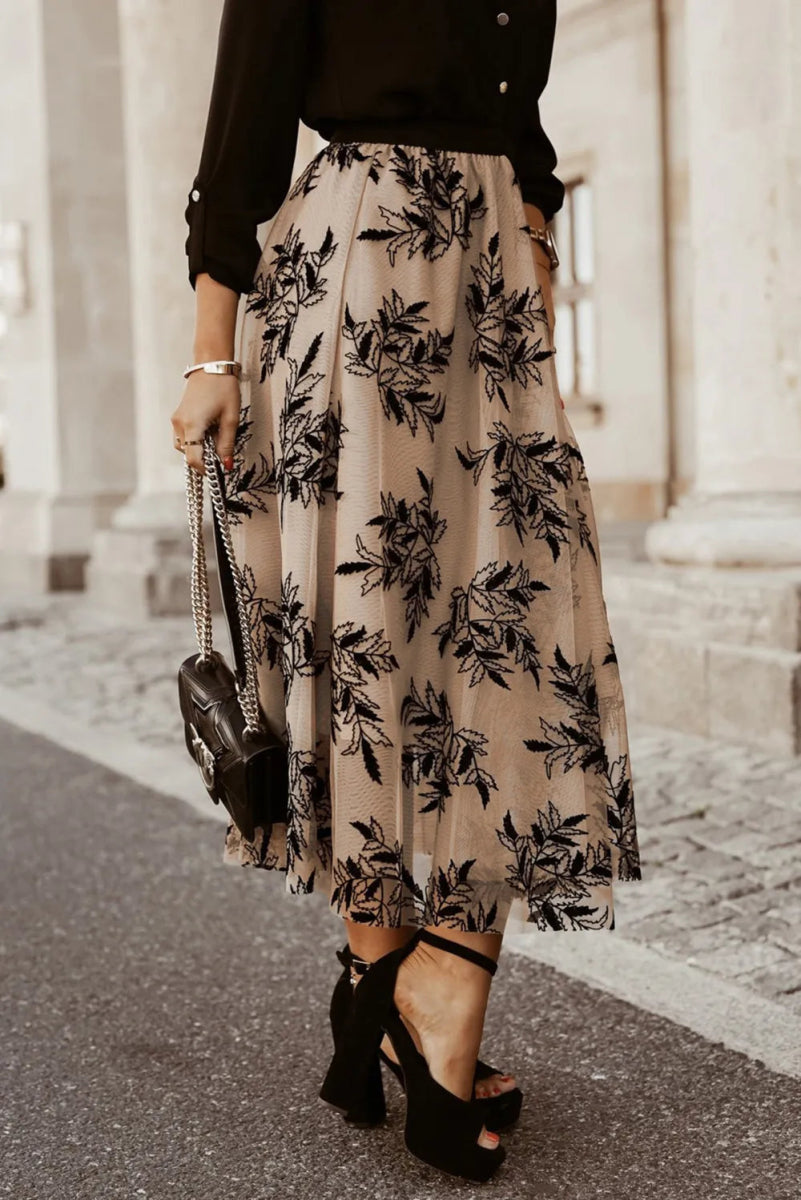 Embroidered High Waist Maxi Skirt - CELIVINE
