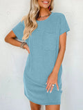 Round Neck Short Sleeve Mini Dress - CELIVINE