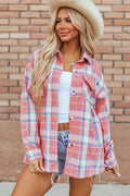 Plaid Button Up Long Sleeve Shacket - CELIVINE