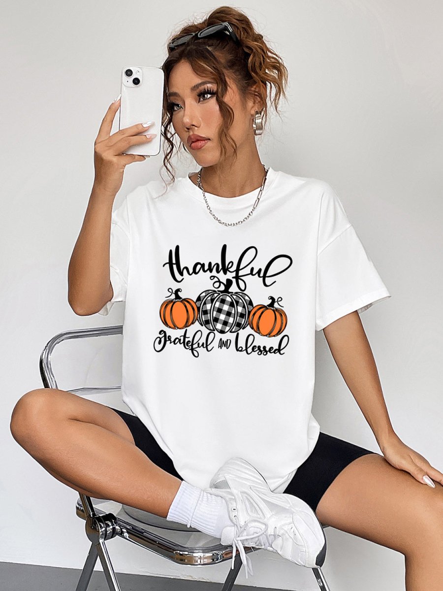 Round Neck Short Sleeve Fall Season Graphic T-Shirt - CELIVINE