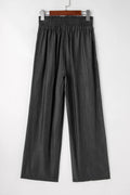 Side Pockets Frilled Smocked High Waist Wide Leg Pants - CELIVINE