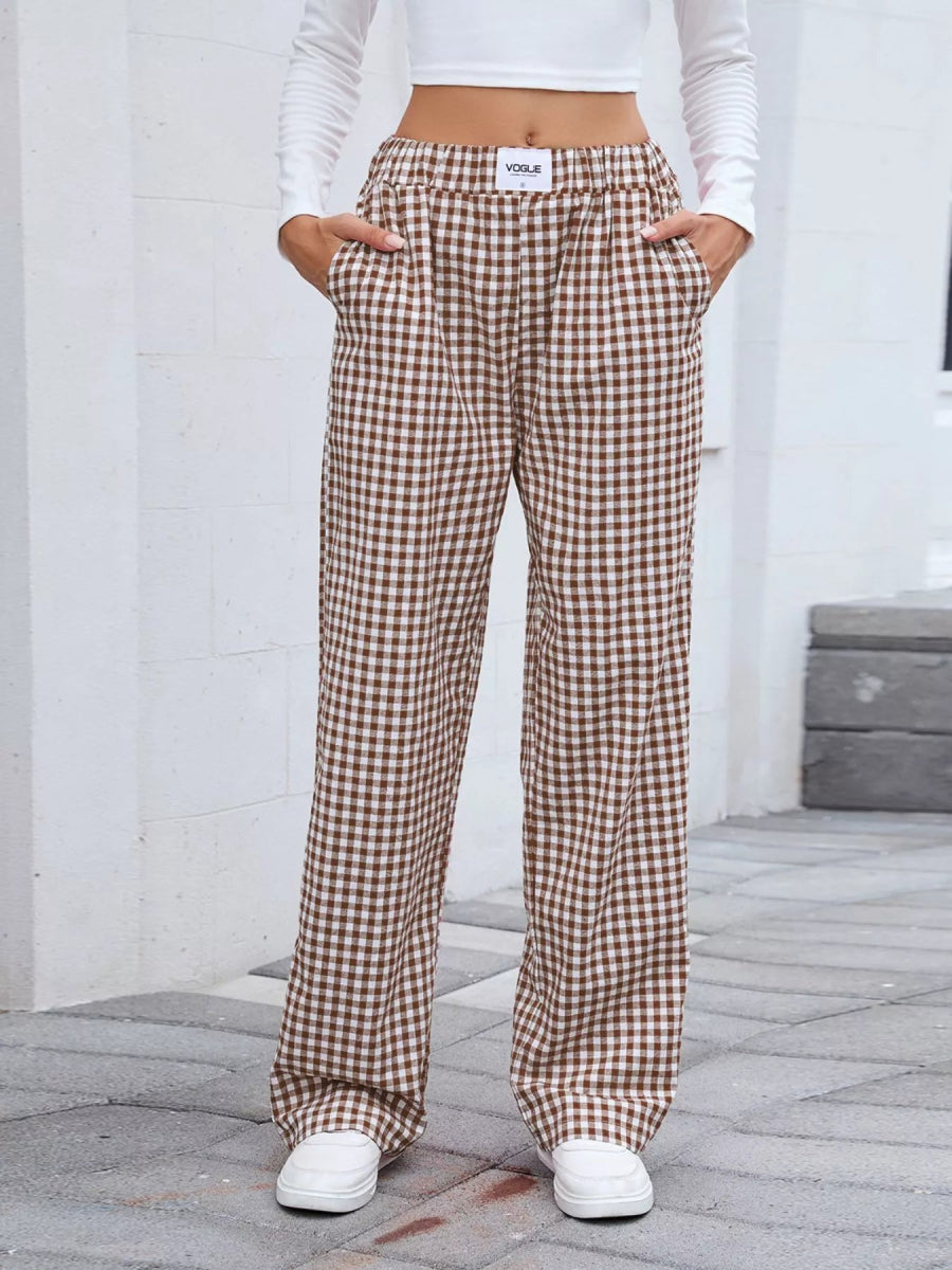 Plaid Wide Leg Casual Pants - CELIVINE
