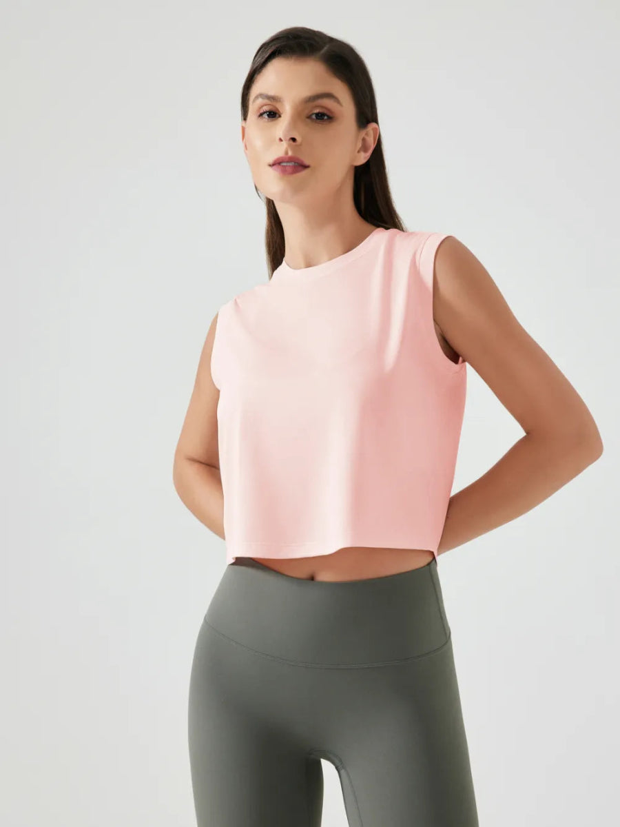 Round Neck Cropped Active Tank - CELIVINE