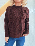 Cable Knit Long Sleeve Sweater - CELIVINE