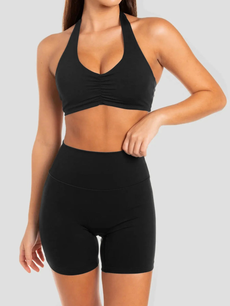 Halter Neck Cami and Shorts Active Set - CELIVINE