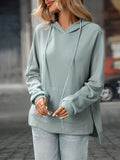 Textured Drawstring Long Sleeve Hoodie - CELIVINE