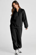Quarter Zip Long Sleeve Top and Pants Set - CELIVINE