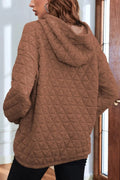Quilted Long Sleeve Hoodie with Pocket - CELIVINE