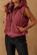 Drawstring Zip Up Hooded Vest Coat - CELIVINE