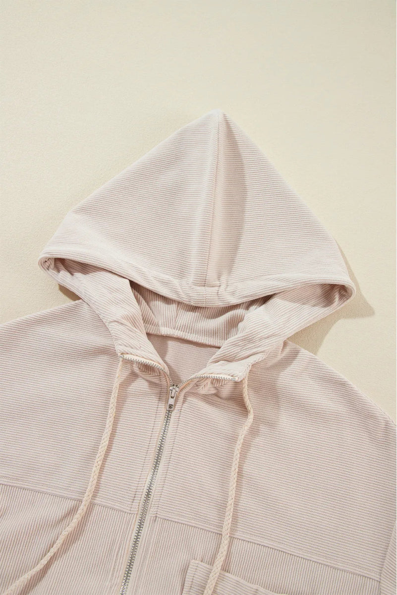 Pocketed Zip Up Long Sleeve Hooded Jacket - CELIVINE
