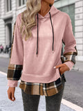 Plaid Drawstring Long Sleeve Hoodie - CELIVINE