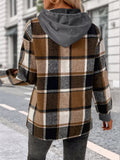 Plaid Drawstring Long Sleeve Hoodie - CELIVINE