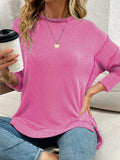 Side Slit Round Neck Dropped Shoulder Sweatshirt - CELIVINE