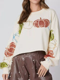 Sequined Pumpkin Halloween Crop Sweatshirt - CELIVINE