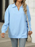 Johnny Collar Drop Shoulder Long Sleeve Sweatshirt - CELIVINE