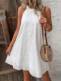Eyelet Grecian Neck Mini Dress - CELIVINE