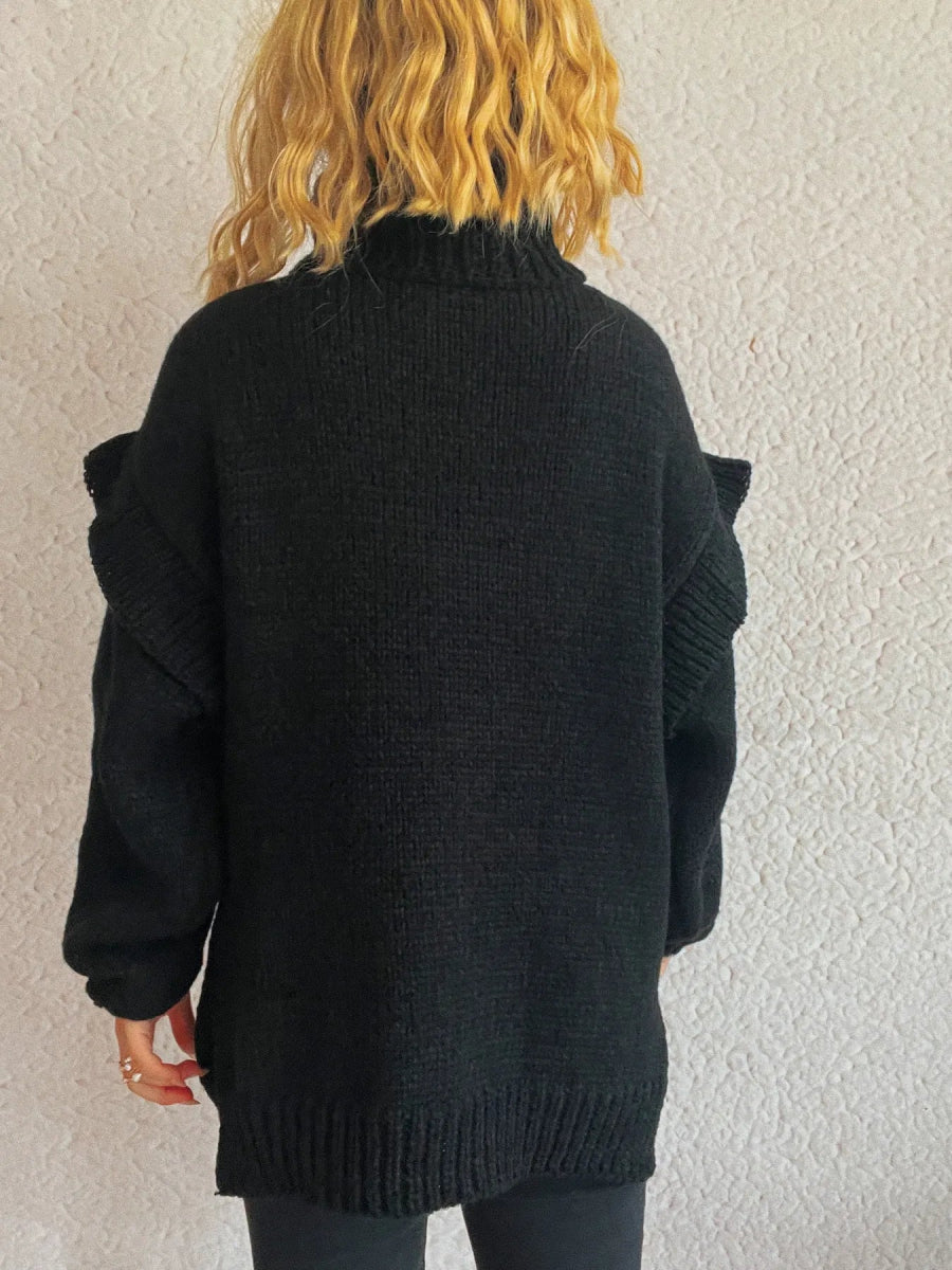 Ruffled Turtleneck Long Sleeve Sweater - CELIVINE